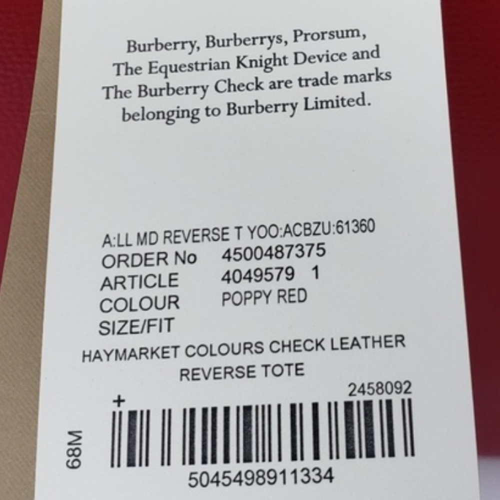 💯 Auth Burberry Reversible Red/Beige Tote Bag - Picture 7 of 8